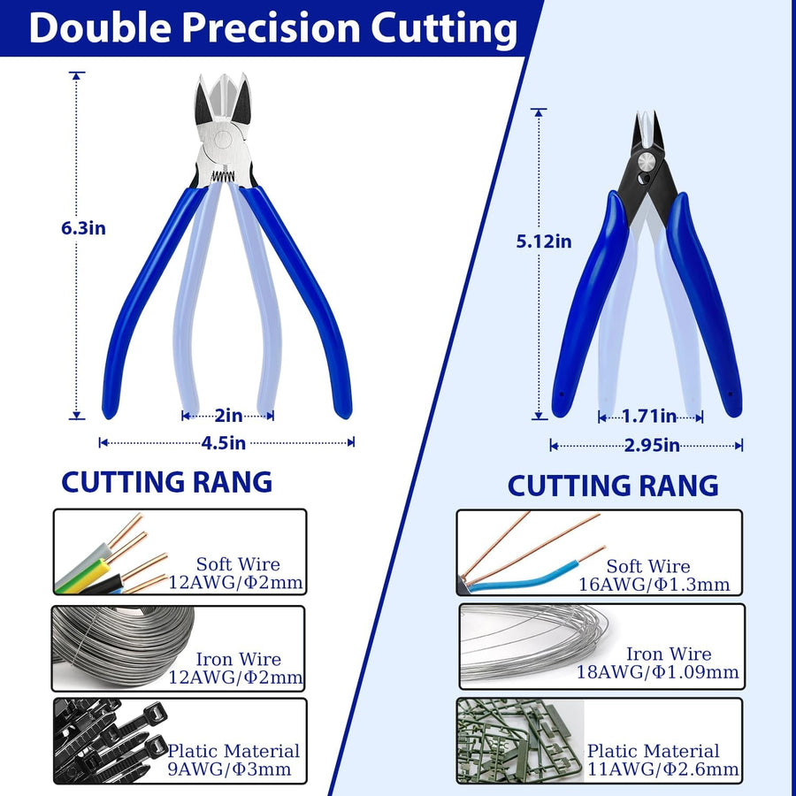 2 Pack Wire Cutters Set, 6" and 5" Ultra Sharp Flush Cutters, Carbon Steel Wire Cutters for Crafting, Electronics, 3D Prints, Jewelry Making, Model Sprue, Zip Ties(6"+ 5", Blue, 2 Pack)