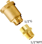 Brass Automatic Float Valve Kit 1/2"G Air Bleeder Release Vent Valve & 1/2"G Female × 1/2"NPT Male Pipe Fitting Connector Adapter