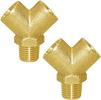 Brass Pipe Fitting Y-shaped 1/4" NPT Female x 1/4" NPT Female x 1/4" NPT Male Connector 3-way Fitting Coupler Adapter (Pack of 2)