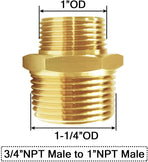 3/4" NPT Male × 1" NPT Male Brass Pipe Fitting Adapter