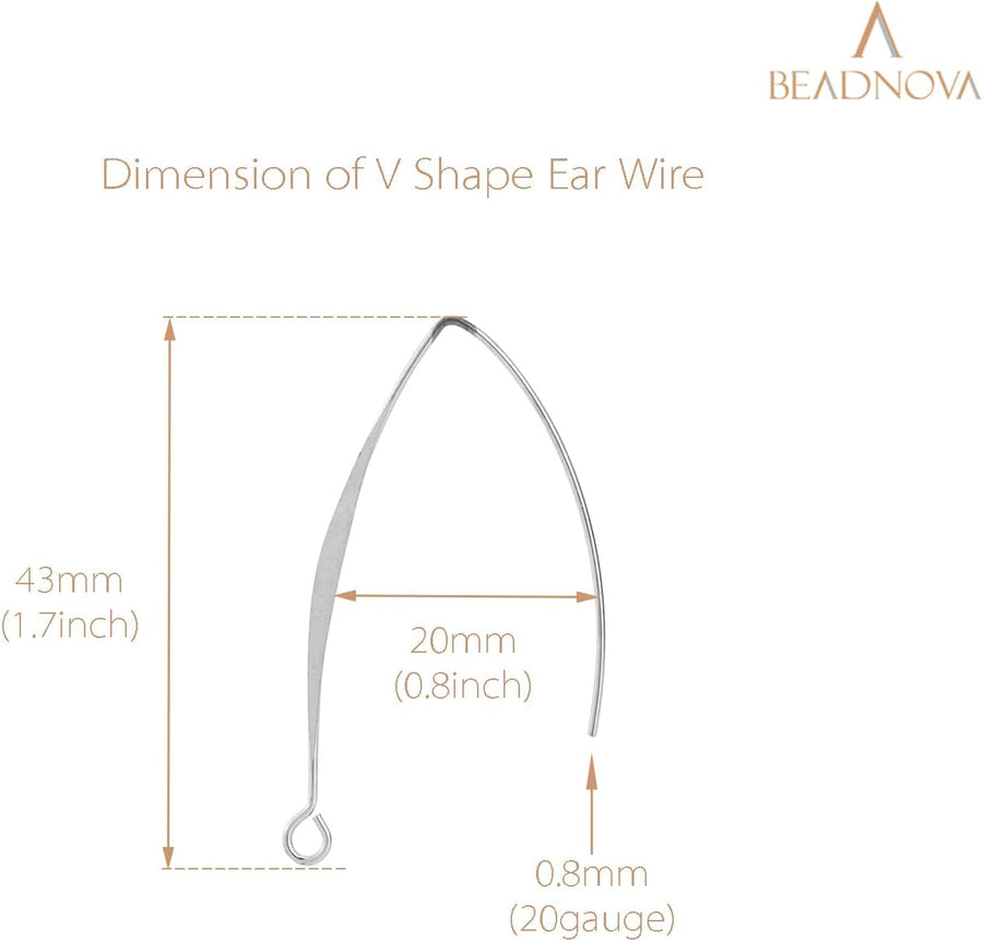 V Shape Ear Wire Long Earring Wire Earring Hook for Dangle Earwire Making Jewelry Making Ear Post DIY (Silver 43mm, 10pcs)
