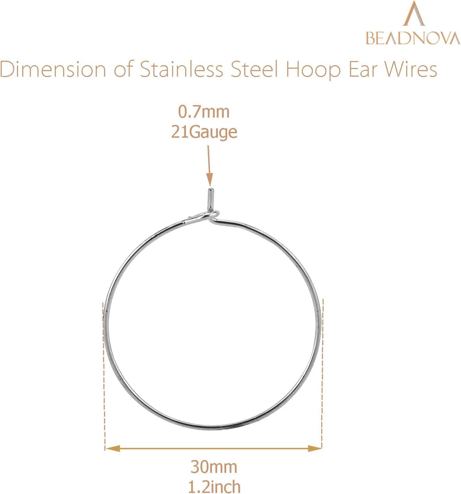 Hoop Ear Wires 30pcs Stainless Steel 30mm Wine Glass Charm Rings Earring Hoops for Jewelry Making Earring Making DIY