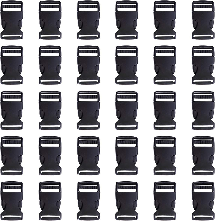 Side Release Buckle 1 Inch Plastic Buckles Clip Adjustable Release for Paracord Webbing Belt (Black, 1 Inch, 30 Piece)