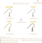 Earring Hooks 200pcs Earring Findings Kits with Backs Fish Hook Ear Wire for Jewelry Making DIY Ear Post Supplies (200pcs Earwires Mix Colors and 200 pcs Backs)