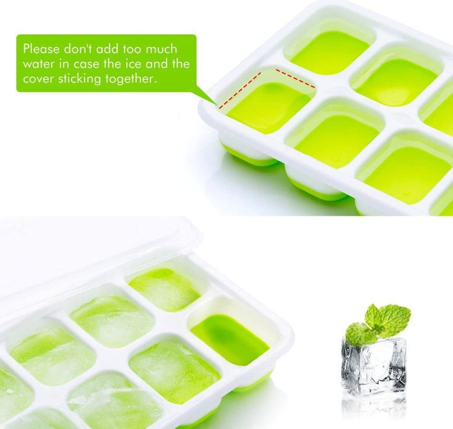 Ice Cube Tray with Lids - 4 Pack Stackable Silicone Ice Trays for Freezer, BPA & LFGB Safe, Easy Release for Kitchen, RV, Cocktail, Coffee, Soup & Food
