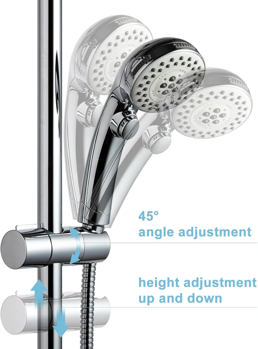 Shower Head Holder, Adjustable 0.75-1.00 in(19-25 mm) Diameter Hand Shower Holder Bracket for Slide Bar, Detachable Slider Clamp Bathroom Replacement, 360 Degree Rotation Sprayer Holder, Chrome