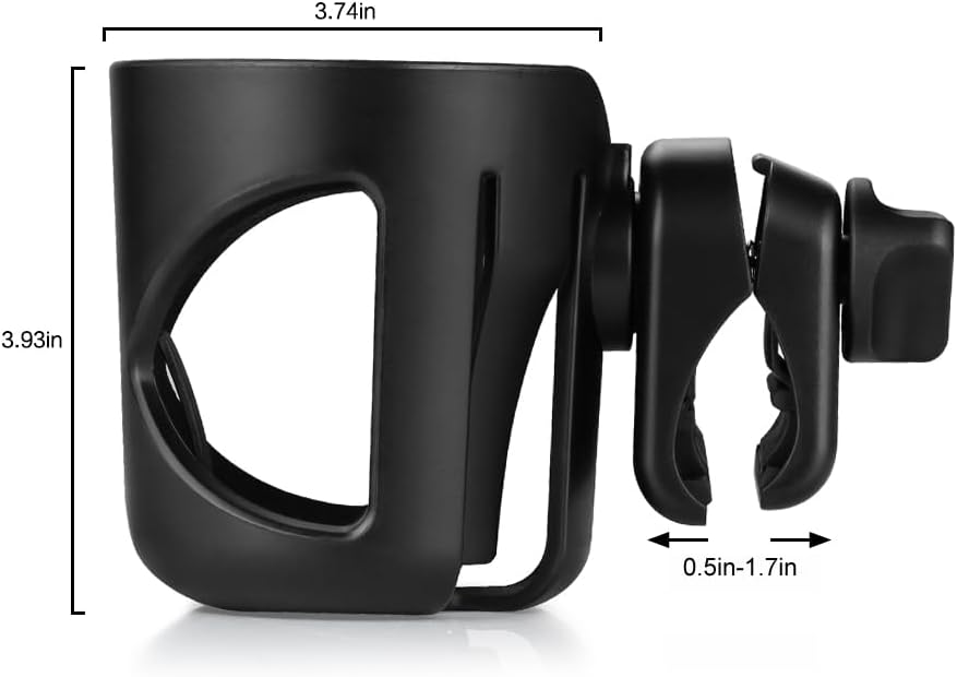 Universal Cup Holder, Stroller Cup Holder, 360° Rotatable Large Caliber Designed Bottle Holder for Stroller, Bike, Wheelchair, Walker, Scooter, Black
