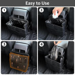 Car Trash Can with Pocket, Small Vehicle Dustbin Automotive Garbage Organizer Bin with 60 Pcs Trash Bags, Hanging Cars Storage Container for SUV Vans (Black)