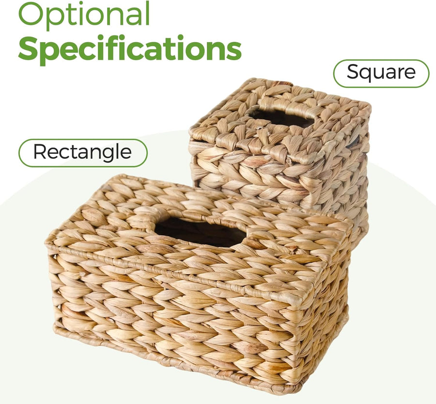 Tissue Box Cover, Square Wicker Tissue Box Holder Facial Tissues Boxes, Hand Woven Napkin Box Tissue Holder for Bathroom Bedroom Office Table Desk Night Stand, Boho Decorative, Natural