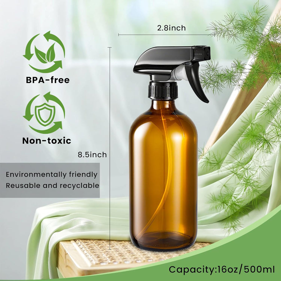 Glass Spray Bottles, Amber Glass Spray Bottles, 16oz, Adjustable Nozzle for Stream and Spray, Reusable, for Essential Oils, Cleaning Products, Detergents(1ps)