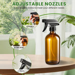 Glass Spray Bottles, Amber Glass Spray Bottles, 16oz, Adjustable Nozzle for Stream and Spray, Reusable, for Essential Oils, Cleaning Products, Detergents(1ps)