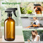 Glass Spray Bottles, Amber Glass Spray Bottles, 16oz, Adjustable Nozzle for Stream and Spray, Reusable, for Essential Oils, Cleaning Products, Detergents(1ps)