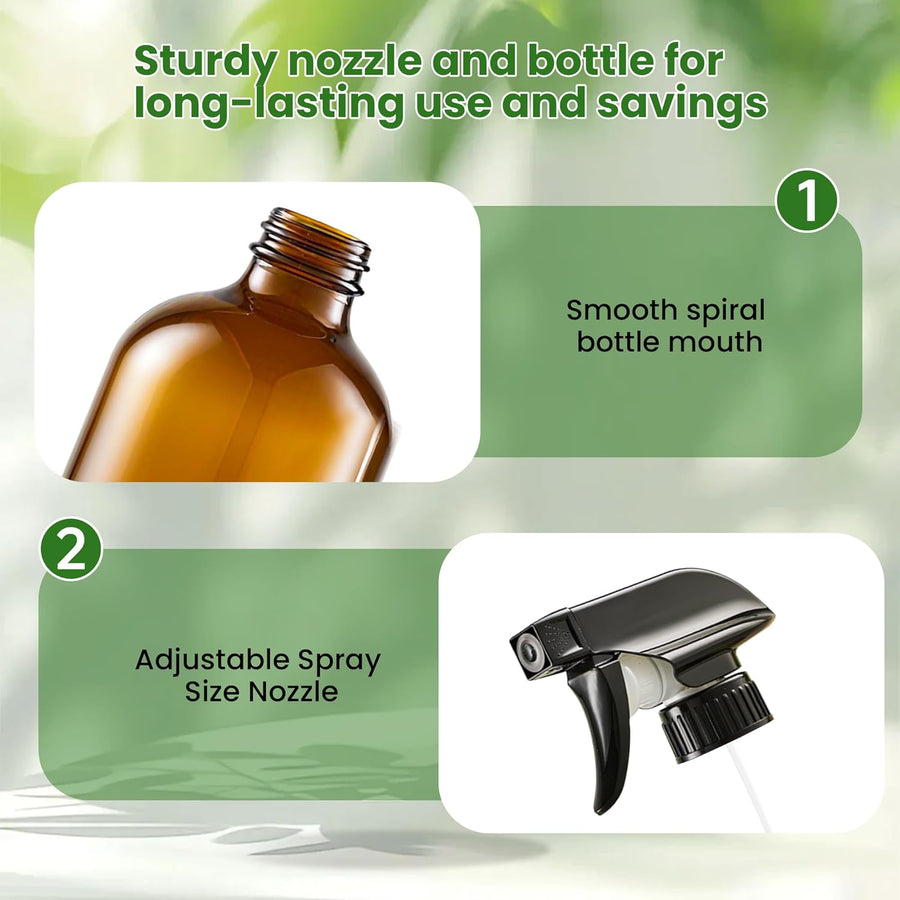 Glass Spray Bottles, Amber Glass Spray Bottles, 16oz, Adjustable Nozzle for Stream and Spray, Reusable, for Essential Oils, Cleaning Products, Detergents(1ps)
