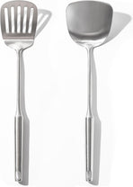 18/10 Stainless Steel Spatula Set - 15" Metal Spatulas for Kitchen Use, 1 Slotted Spatula + 1 Solid Turner, Heat Resistant Metal Cooking Utensils, Dishwasher Safe, Silver