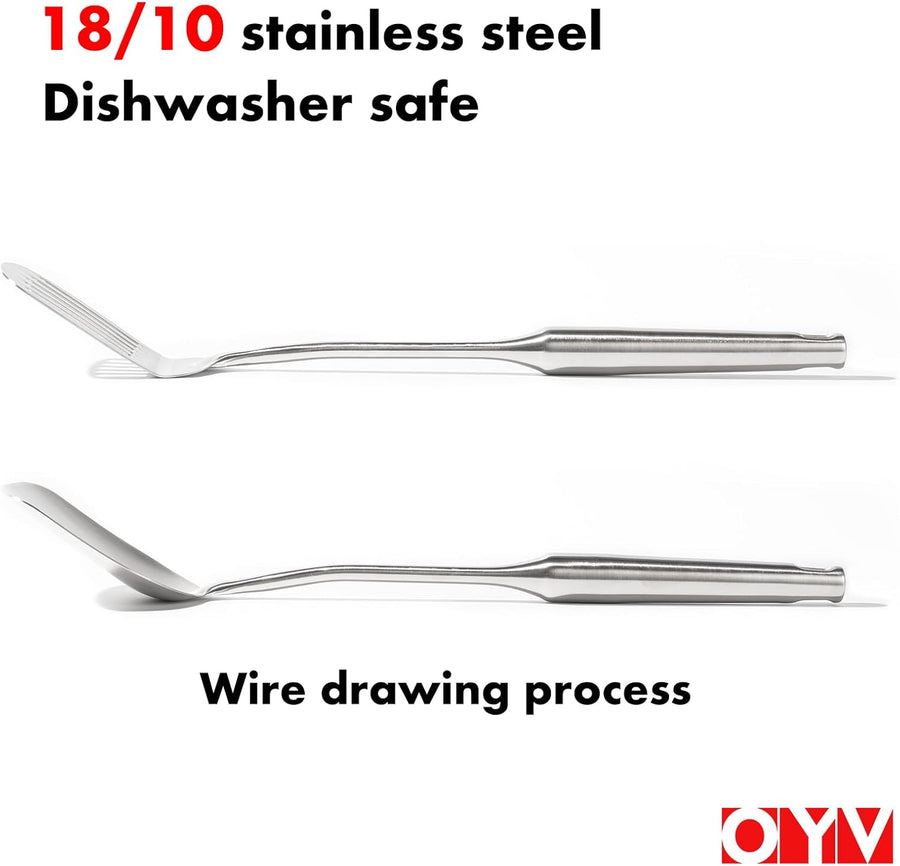 18/10 Stainless Steel Spatula Set - 15" Metal Spatulas for Kitchen Use, 1 Slotted Spatula + 1 Solid Turner, Heat Resistant Metal Cooking Utensils, Dishwasher Safe, Silver