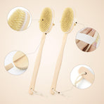 2 Pack Detachable Bath Bristle Brush, Wood Long Handle Dry Brushing Body Brush for Shower