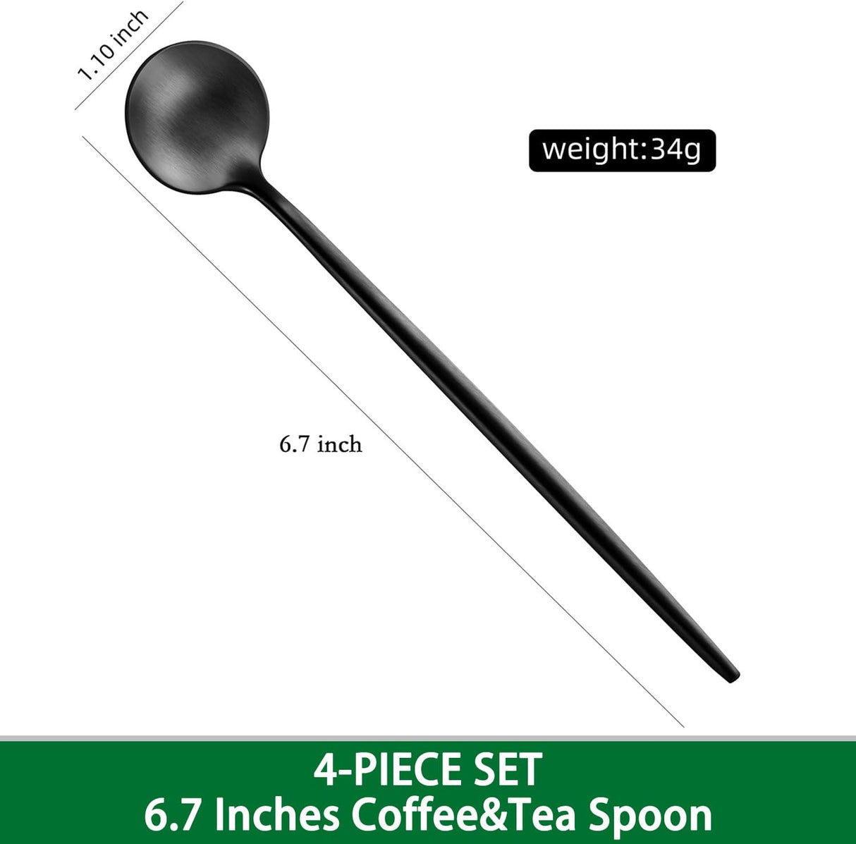4 PCS 6.7 Inches Satin Black Stainless Steel 18/10 Coffee Spoons,Iced Tea Spoon,Espresso Stirring Spoons,Matte Black SS304 Teaspoons,Dessert Spoon,Long Coffee Spoons accessories