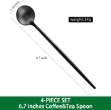 4 PCS 6.7 Inches Satin Black Stainless Steel 18/10 Coffee Spoons,Iced Tea Spoon,Espresso Stirring Spoons,Matte Black SS304 Teaspoons,Dessert Spoon,Long Coffee Spoons accessories - Front View