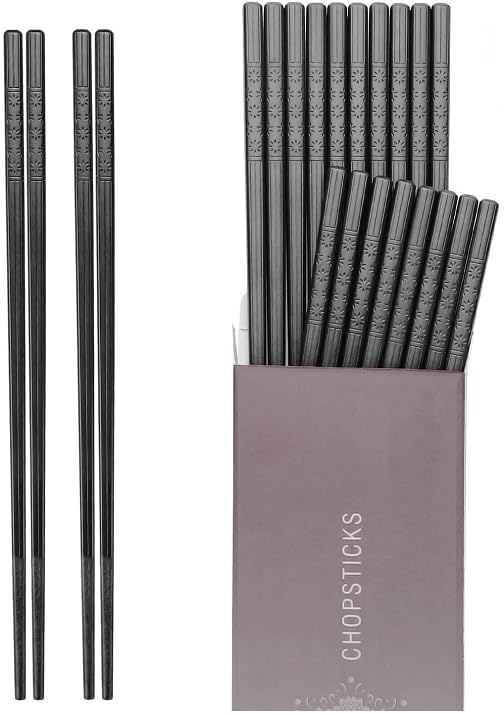 10 Pairs Fiberglass Chopsticks - Reusable Chopsticks Dishwasher Safe, 9 1/2 Inches - Black