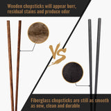 10 Pairs Fiberglass Chopsticks - Reusable Chopsticks Dishwasher Safe, 9 1/2 Inches - Black - Close-Up Angle
