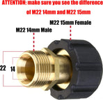Pressure Washer Adapter, Metric M22 15mm Female Thread to M22 14mm Male Fitting, 4500 PSI