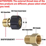 Pressure Washer Adapter, Metric M22 15mm Female Thread to M22 14mm Male Fitting, 4500 PSI