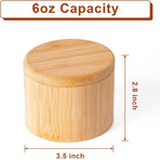 Bamboo Salt Cellar, Magnetic Swivel Lid Salt Box, Round Container for Storing Pepper Sugar Herbs, 6 Ounce Capacity