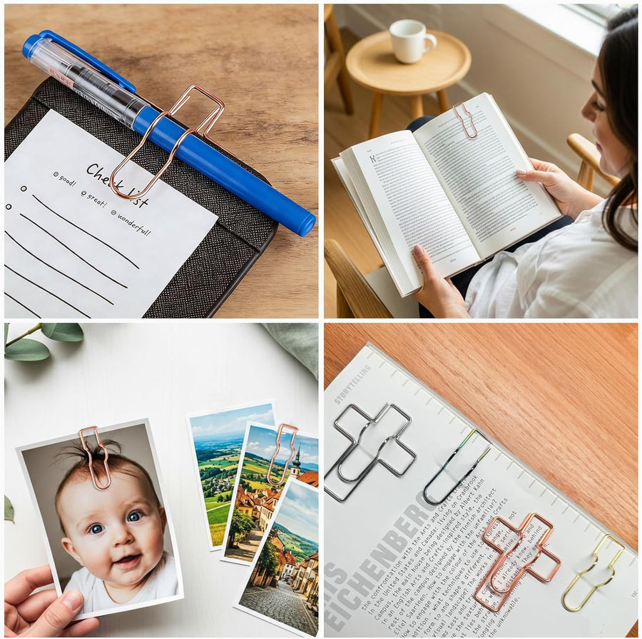 Paperclip Pen Holder, Metal Pen Clips, Heart Shaped+Cross Shaped, 16 Pack