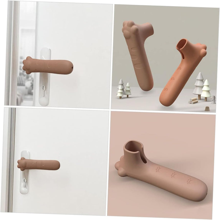 Silicone Door Handle Cover 1 Pack Child Safe Anti-Collision Paw Design Brown