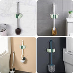 Self-Adhesive Toilet Brush Holder 2 Pack Green - No Drilling Required Wall Mounted Universal Bathroom WC Organizer