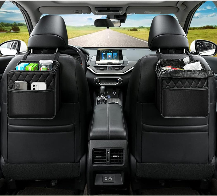 Car Seat Organizer 2 Pack - Black Backrest Storage Bag with Pockets - Car Interior Accessory
