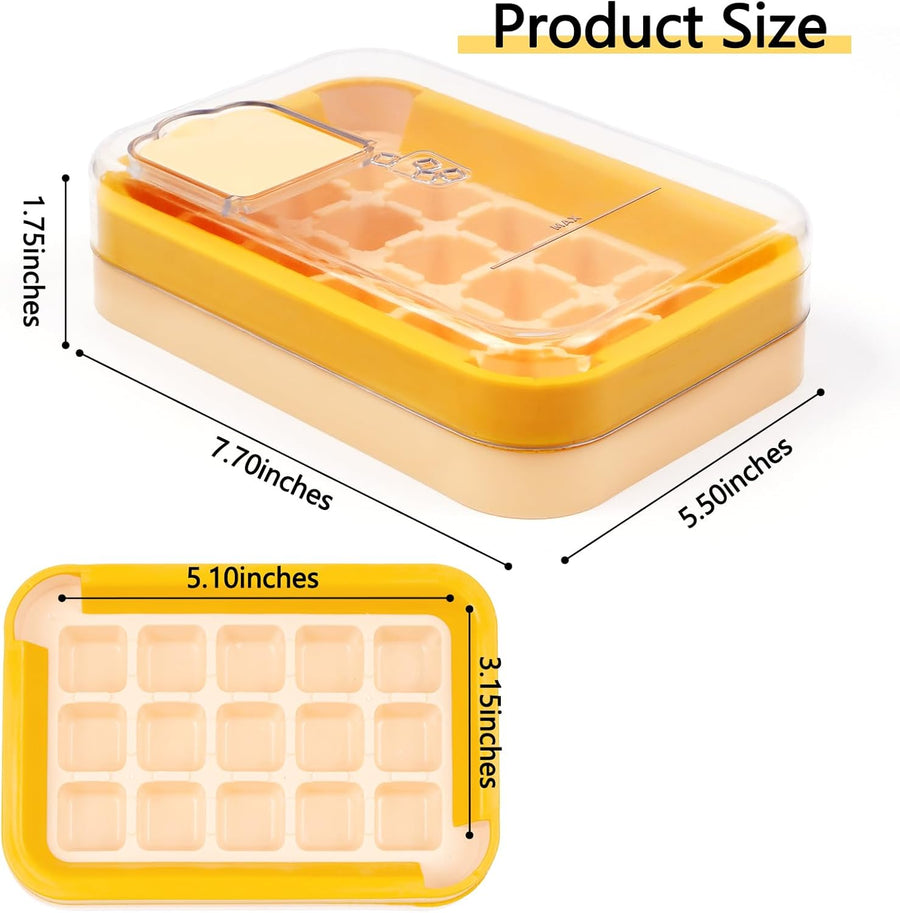 2-in-1 Ice Cube Tray with Lid Easy Release One Press Ice Mold Set for Freezer