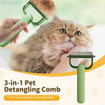 Double-Sided Pet Brush for Dogs & Cats - Green - Undercoat Comb with Non-Slip Handle - Removes Tangles & Loose Hair - 1 Piece