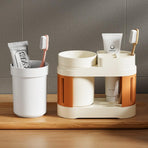 Multifunctional Toothbrush Holder with Toothpaste Dispenser and Cups - Wall-Mounted No Drilling - Bathroom Organizer Set