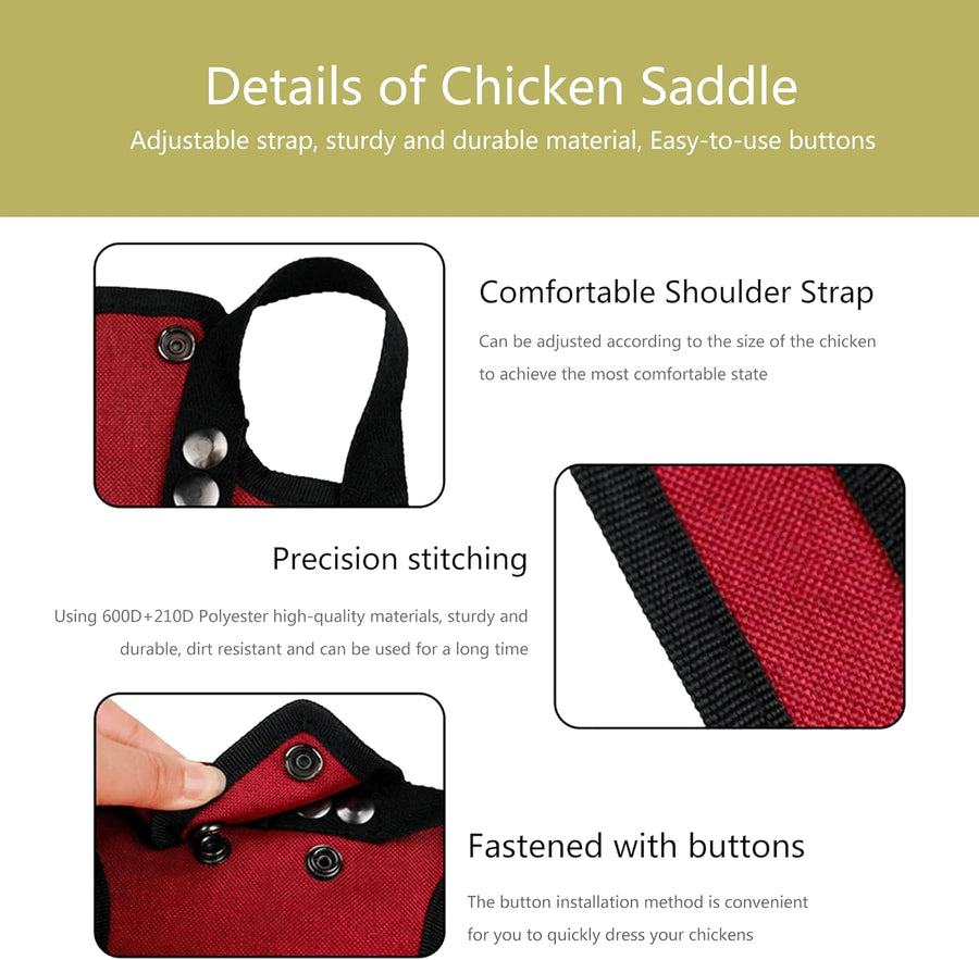 3 Piece Chicken Saddle Set Red/Blue/Purple Elastic Strap Back and Side Protection Poultry Accessories