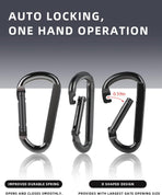 2 Pack Aluminum Black D-Shaped Carabiner 8cm - Camping Outdoor Keychain Clip for Backpack Keys