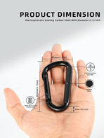 2 Pack Aluminum Black D-Shaped Carabiner 8cm - Camping Outdoor Keychain Clip for Backpack Keys