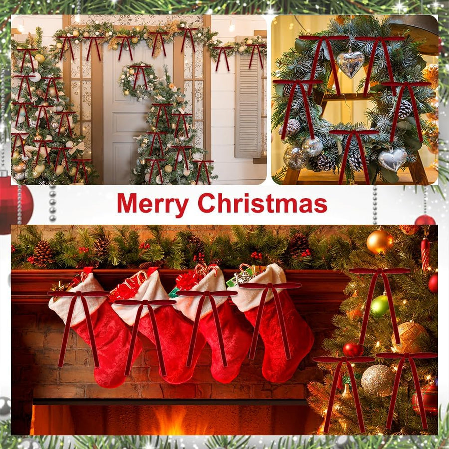 24 Pack Red Felt Christmas Bows - Festive Ribbon Ornaments for Home Indoor Outdoor Party Wreath Decorations