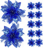 12 Piece Royal Blue Christmas Decorations Set with Glitter Artificial Flowers Clips for Tree Wreaths Home Festive Ornaments