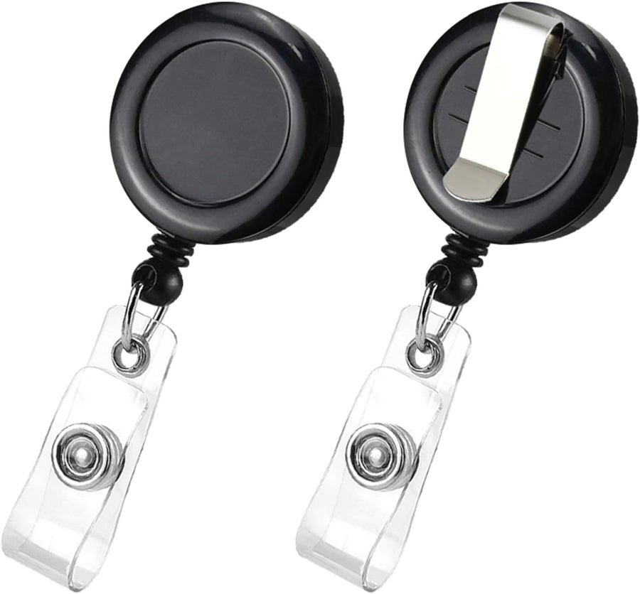 2 Pack Black Retractable ID Badge Holders with Belt Clip for Teachers Students Office Staff