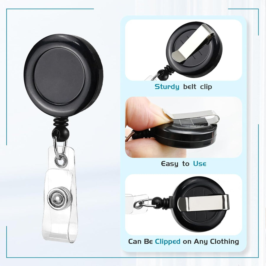 2 Pack Black Retractable ID Badge Holders with Belt Clip for Teachers Students Office Staff