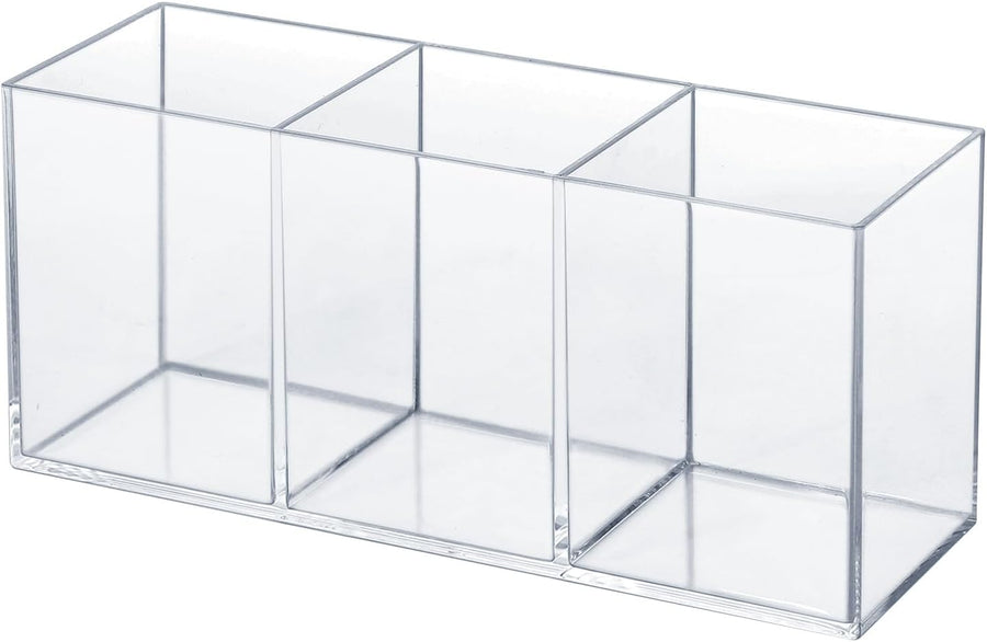 Transparent Pen Holder Desk Organizer - Pencil Marker Paperclip Storage Container - Plastic Stationery Organiser for Office Bedroom Bathroom