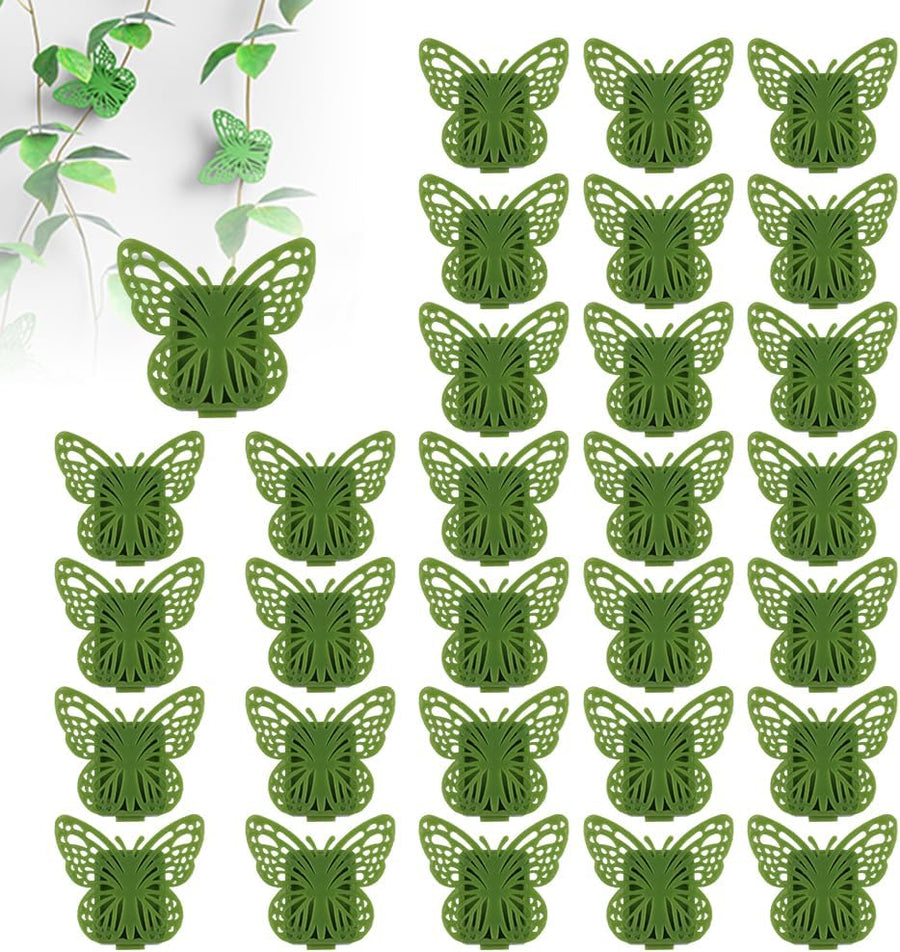 30 Green Butterfly Leaf Plant Clips Invisible Wall Plant Support Hooks Vinyl Cross Brackets for Indoor Outdoor Climbing Plants