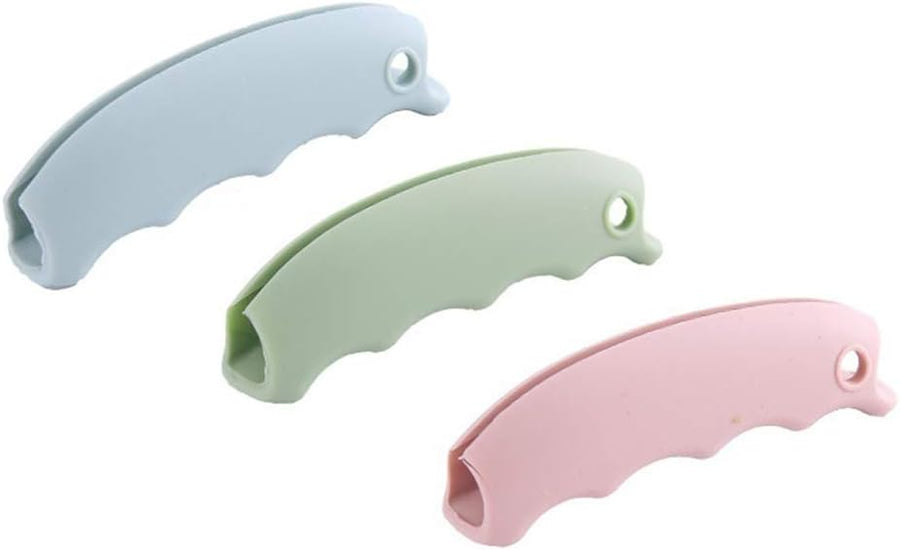 3-Piece Shopping Bag Handles Set - Blue Green Pink - Soft Padded Silicone Grips with Keyhole - Anti-Slip Comfortable Kitchen Gadget for Easy Shopping