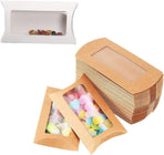 40 Pack Brown Kraft Paper Pillow Boxes with Clear Window for Cookies Candy Chocolate Jewelry Weddings Party Favors Gift Packaging