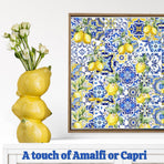 Yellow Ceramic Vase with Lemon Design Mediterranean Style for Home and Kitchen Decor