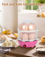Electric Egg Cooker Steamer with Timer Auto Shut-Off 14 Egg Capacity 350W Double Layer Multifunctional for Milk Food Heating Pink