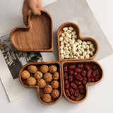 4-Piece Heart-Shaped Wooden Bowl Set Snack Fruit Dried Food Nut Candy Storage Decorative Display Bowls - Top-Down View