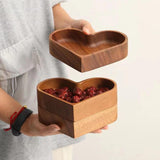 4-Piece Heart-Shaped Wooden Bowl Set Snack Fruit Dried Food Nut Candy Storage Decorative Display Bowls - Rear View