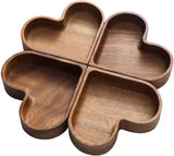 4-Piece Heart-Shaped Wooden Bowl Set Snack Fruit Dried Food Nut Candy Storage Decorative Display Bowls - Low Angle